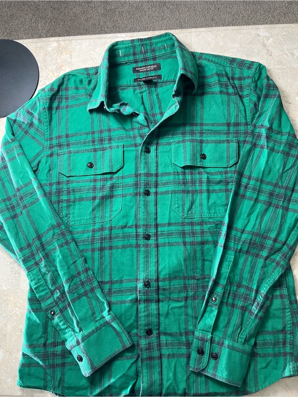 Banana Republic Green and Black Plaid Button-Down Shirt